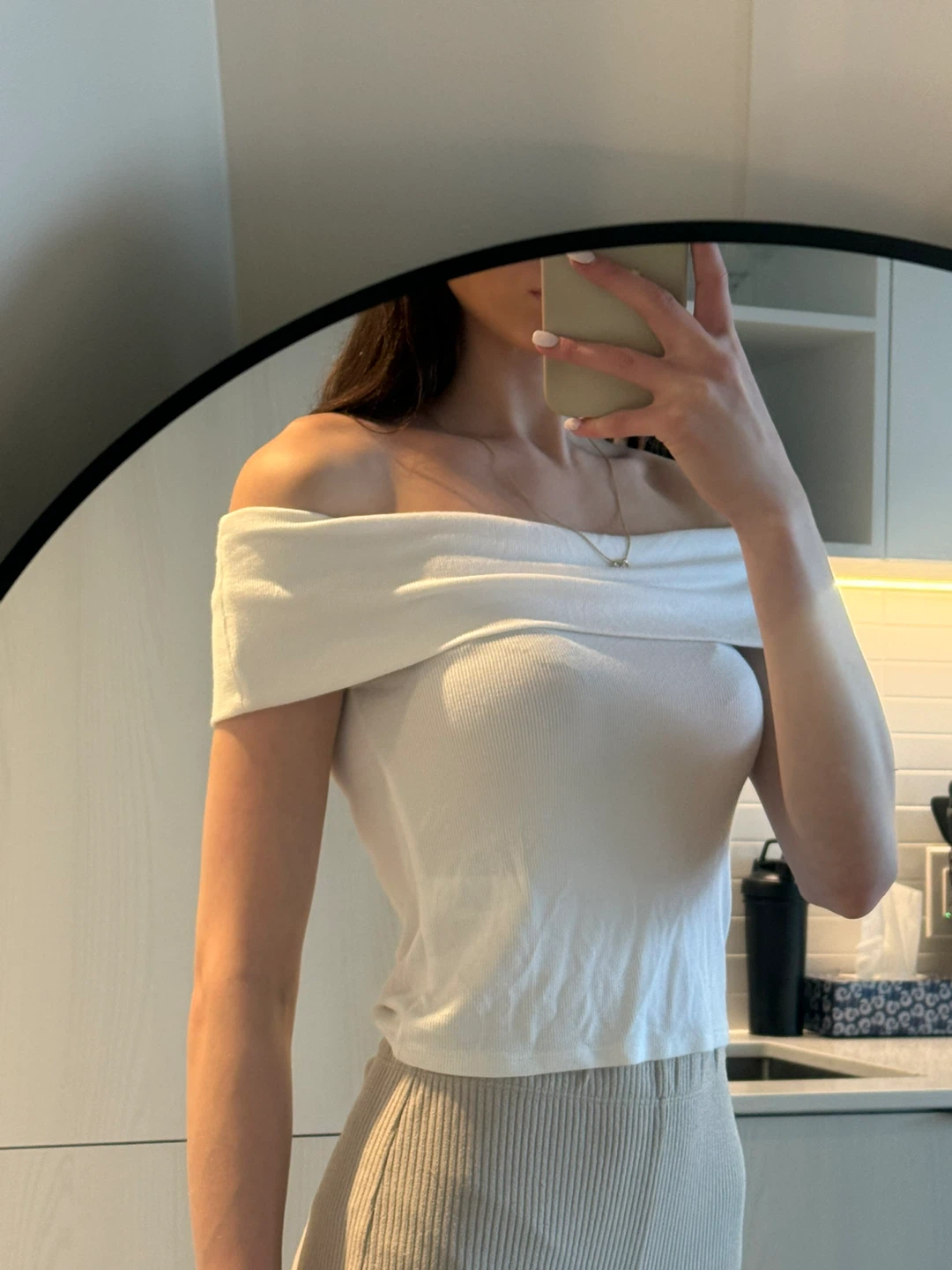 White Off-the-Shoulder Ribbed Top - photo 2