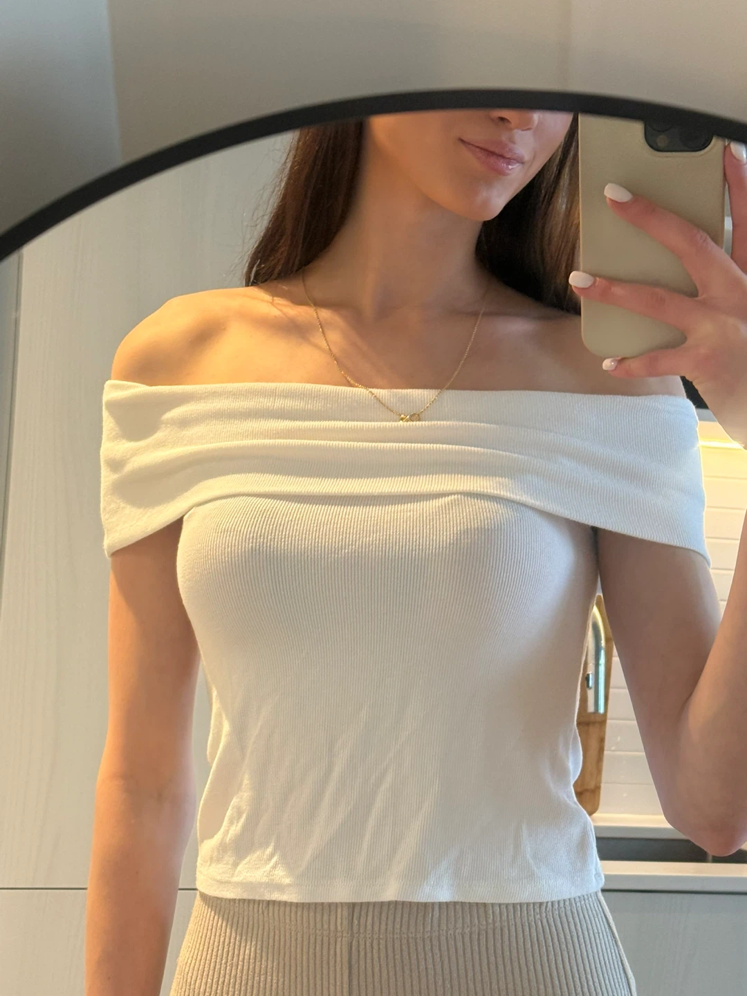 White Off-the-Shoulder Ribbed Top