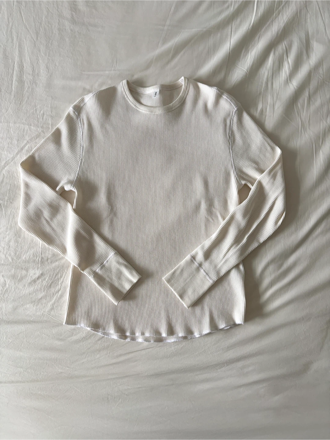 KOTN Atlas Waffle Crewneck Long-Sleeve Shirt in Marshmallow