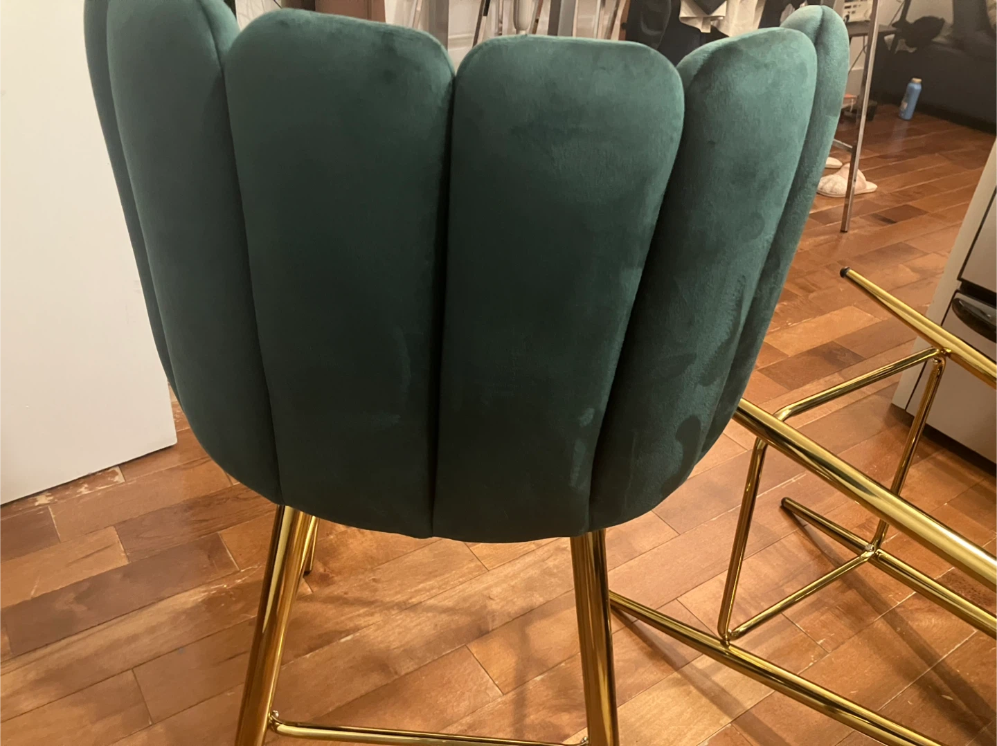 Set of 2 Emerald Green Velvet Bar Stools with Gold Legs