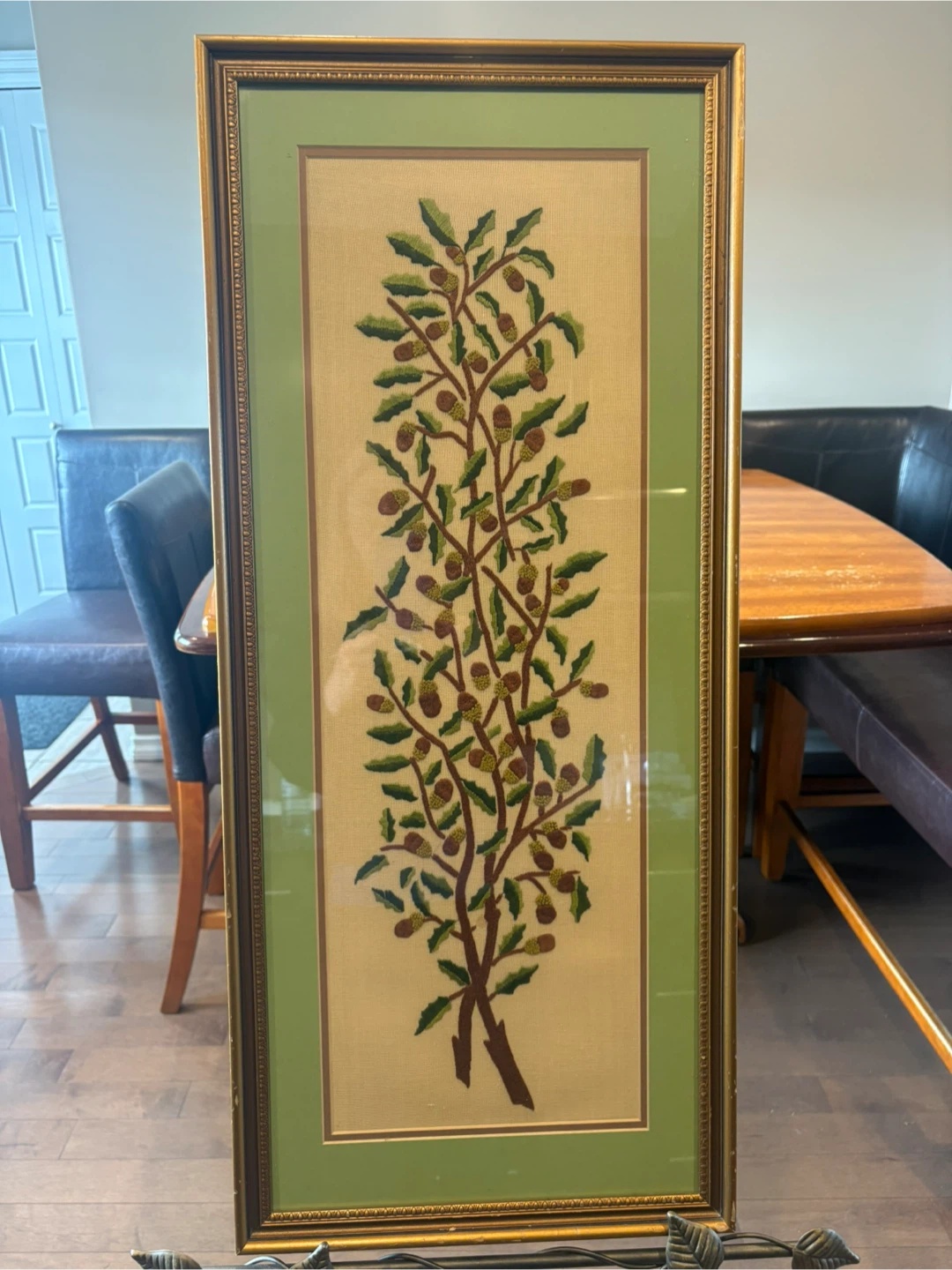Framed Needlepoint Art - Oak Tree and Acorns