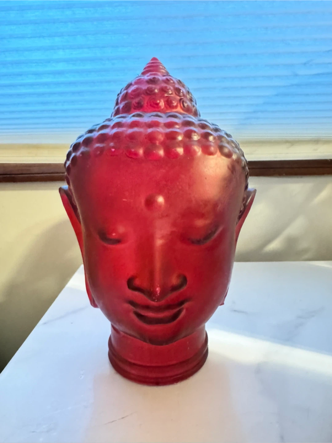 Red Glass Buddha Head Figurine