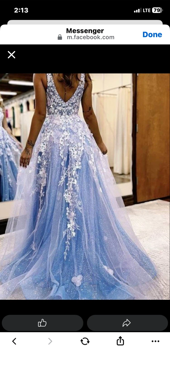 Prom sky blue Lace Gown with Slit
