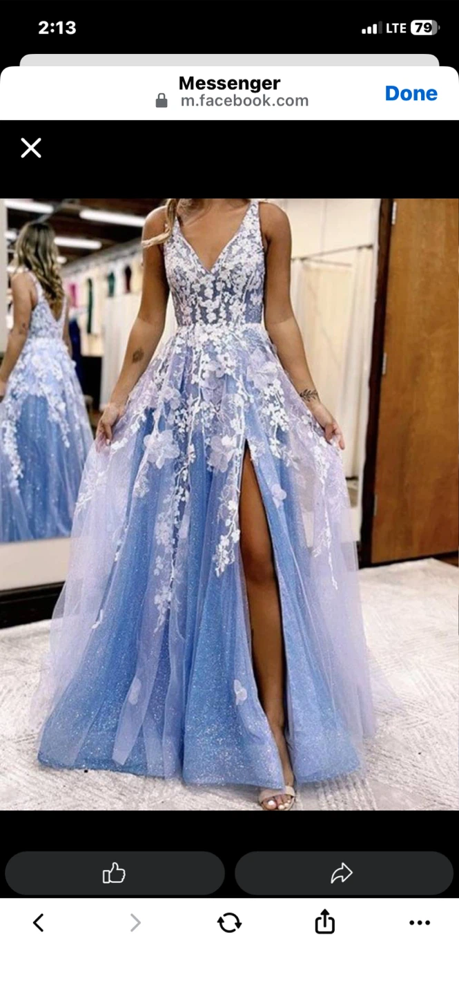 Prom sky blue Lace Gown with Slit - photo 2