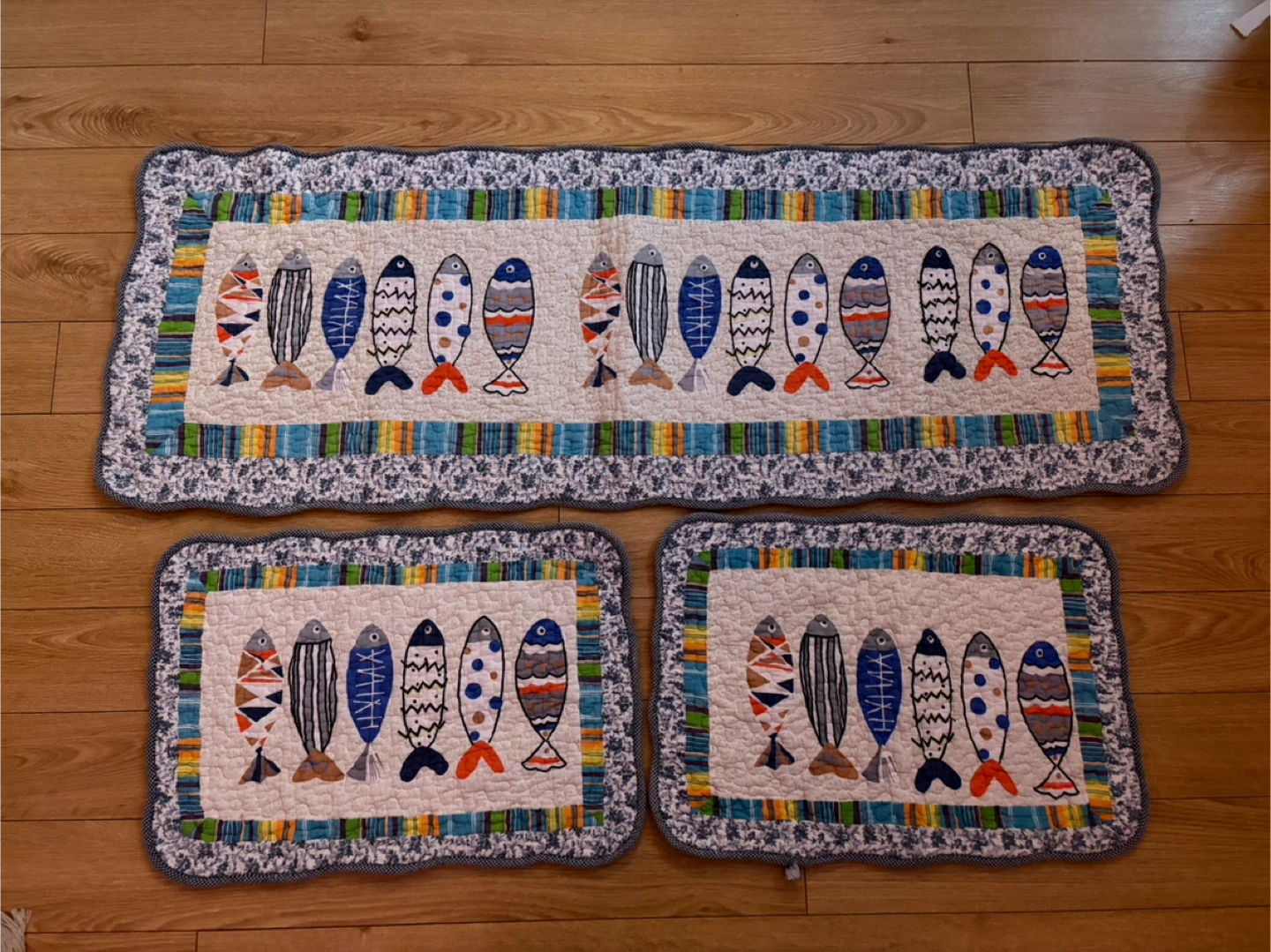 Quilted Table Runner and Placemat Set with Fish Design
