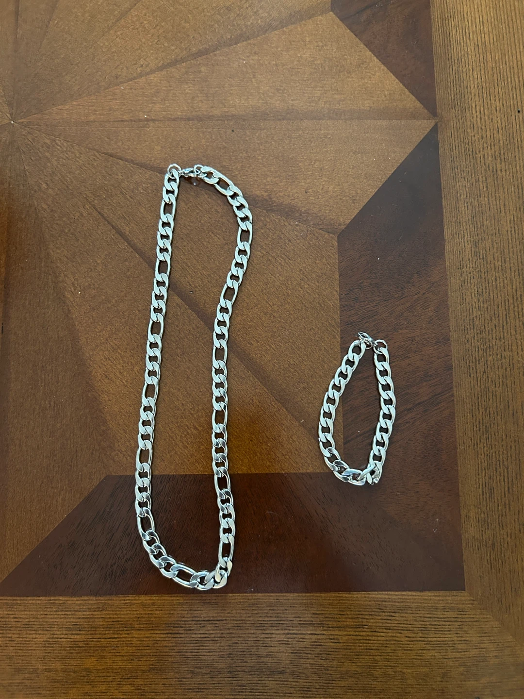 Silver Figaro Chain Necklace and Bracelet Set