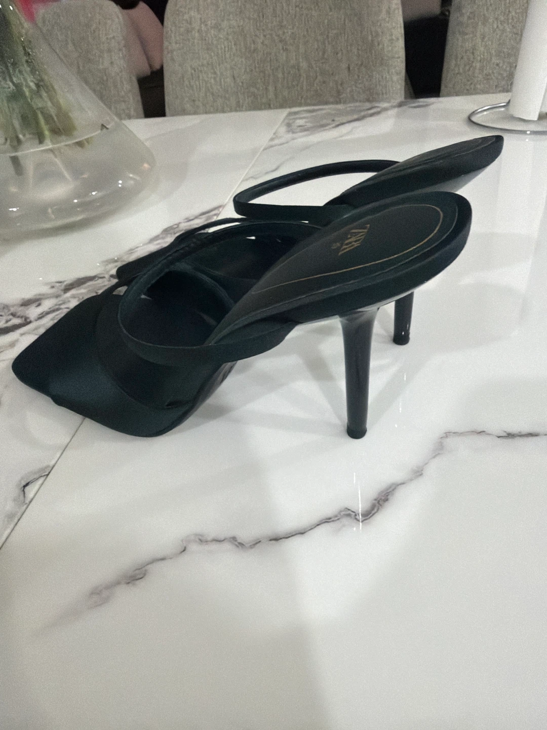 ZARA Black Satin Heeled Sandals Size 39 - photo 2