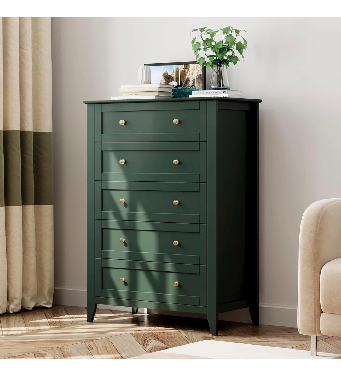 Green 5-Drawer Dresser with Gold Knobs - photo 3