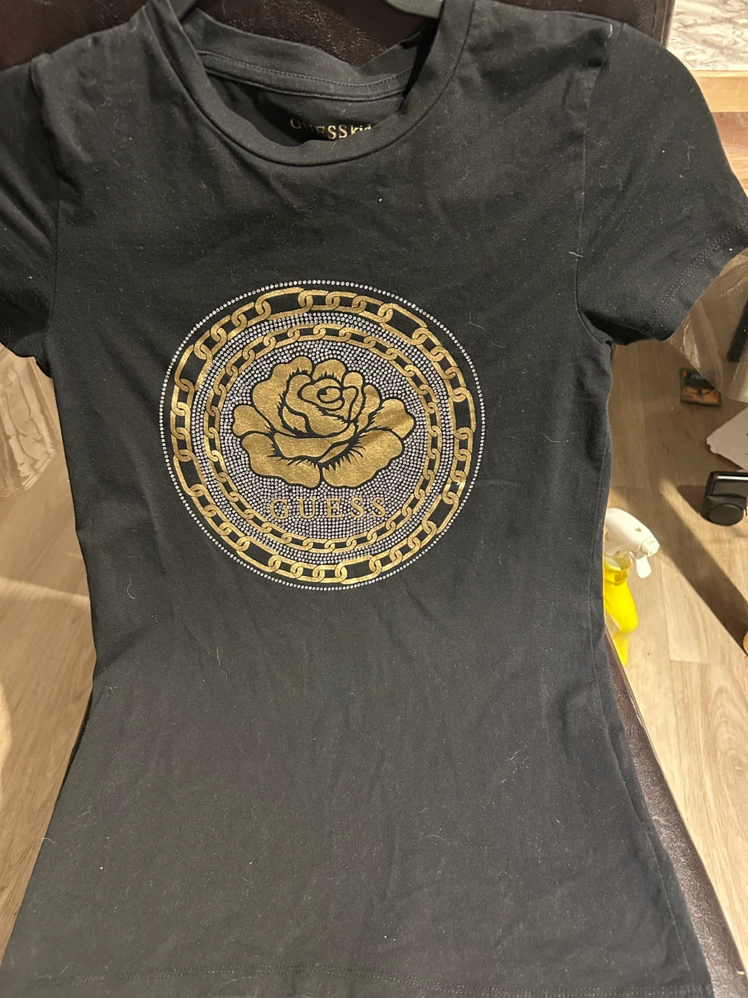 Guess Black T-Shirt with Gold Rose Graphic - photo 3