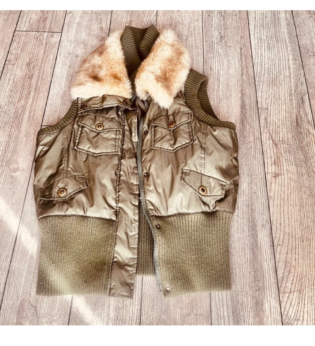 Maluna Trends Puffer Vest with Fur Collar