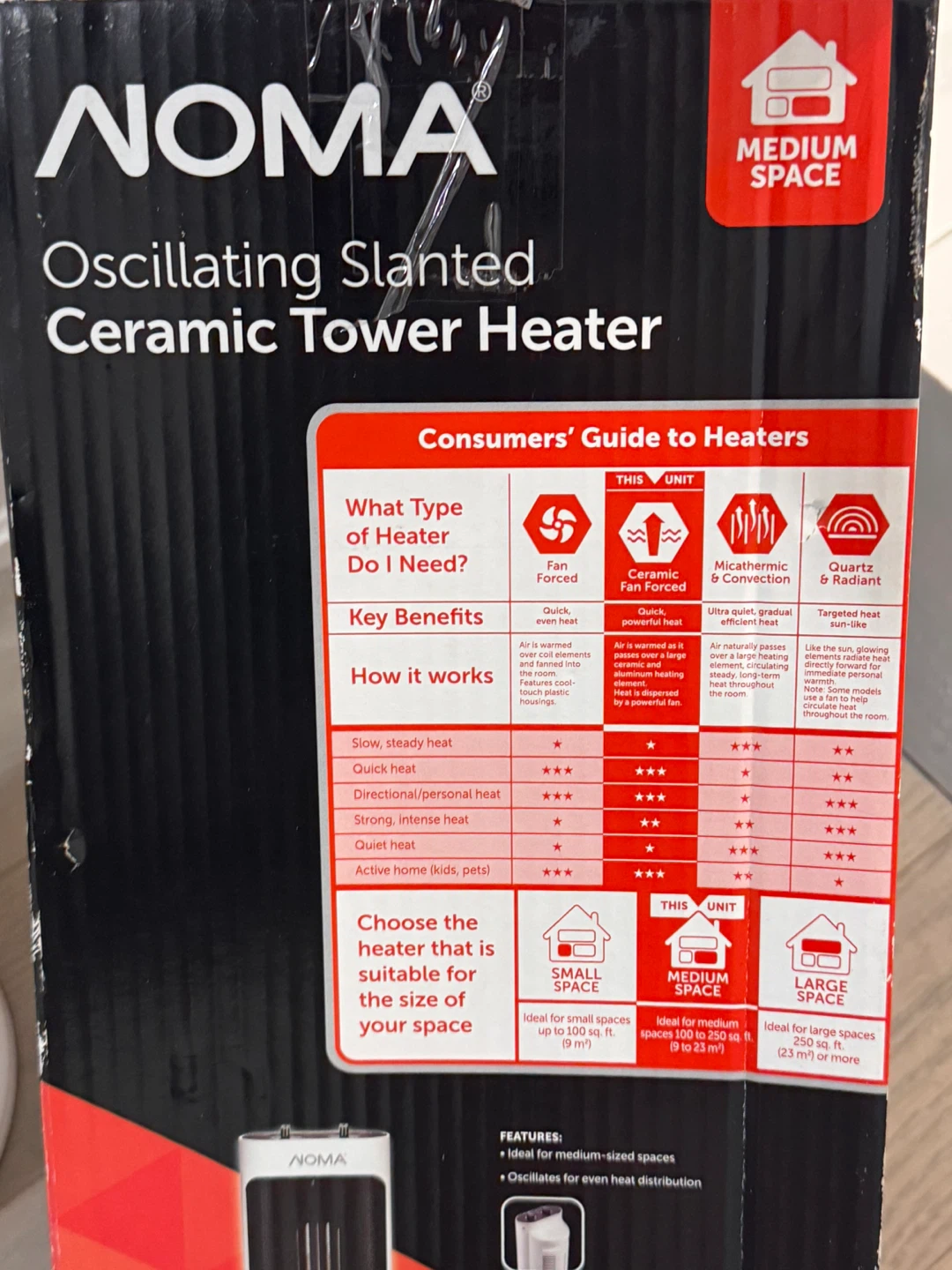 NOMA Oscillating Slanted Ceramic Tower Heater - photo 5