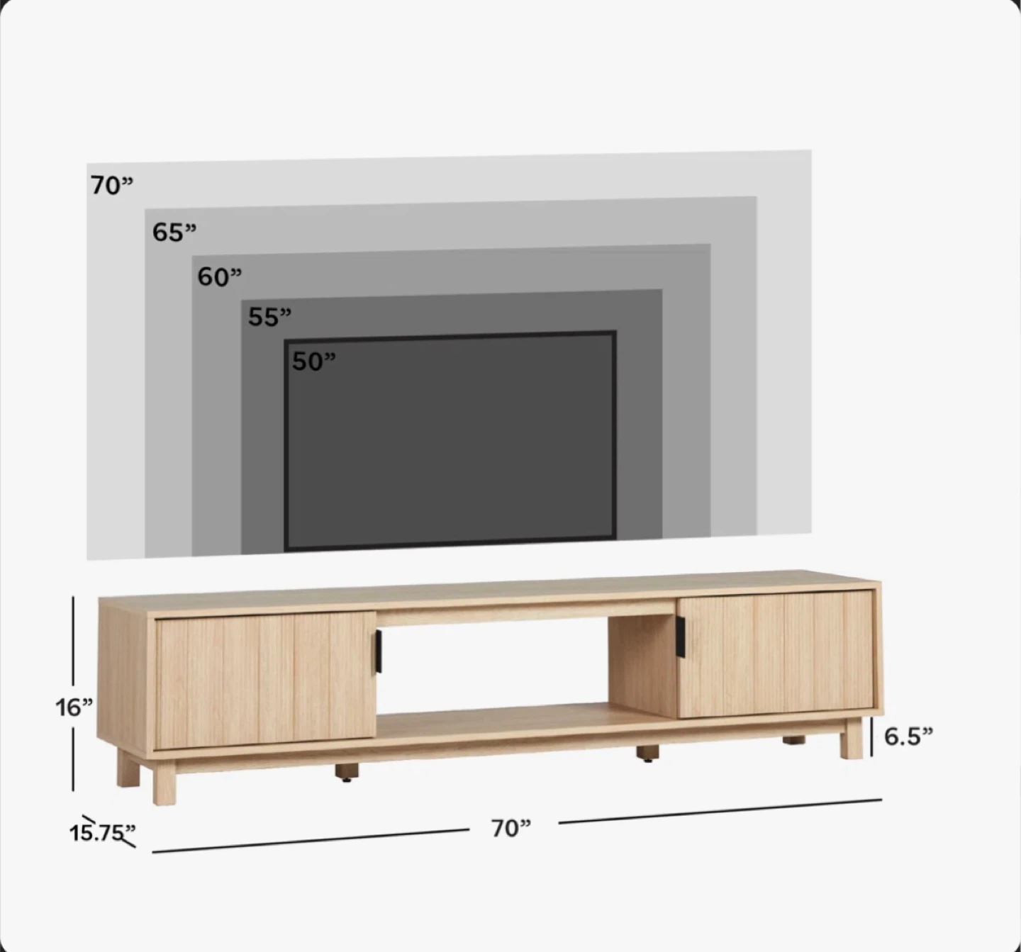 Modern Oak TV Stand Media Console - 70" Width - photo 3