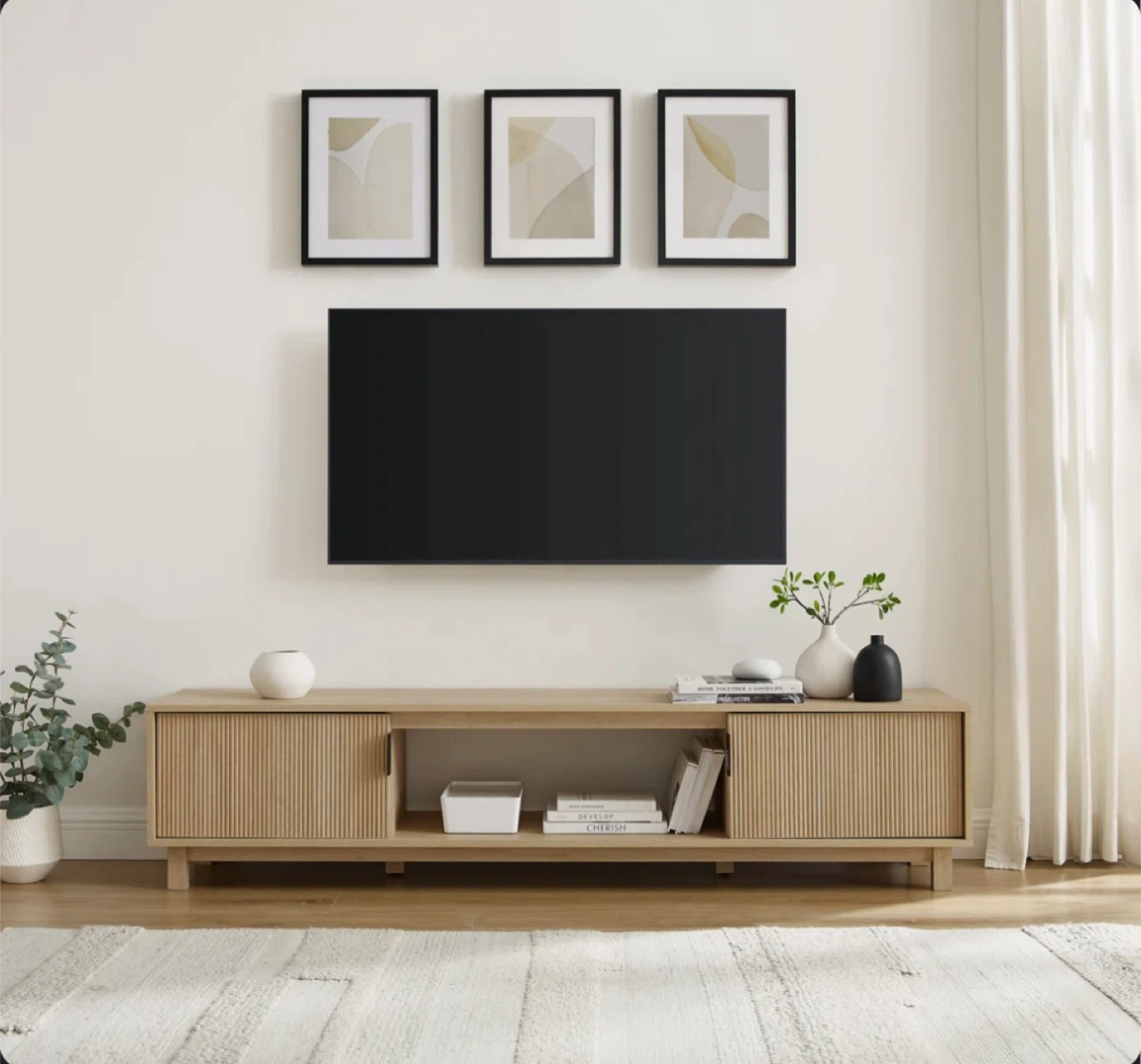 Modern Oak TV Stand Media Console - 70" Width