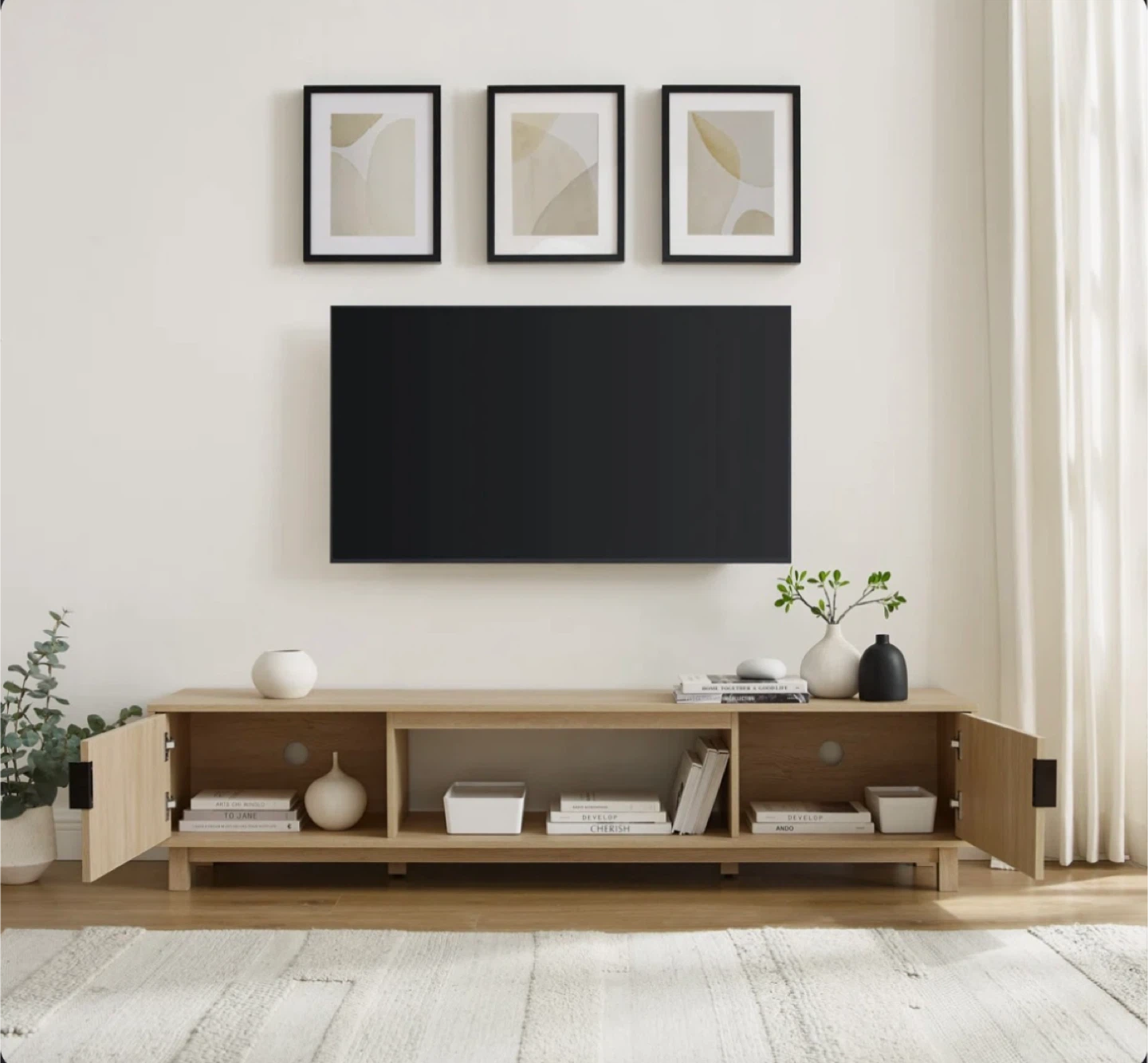 Modern Oak TV Stand Media Console - 70" Width - photo 2