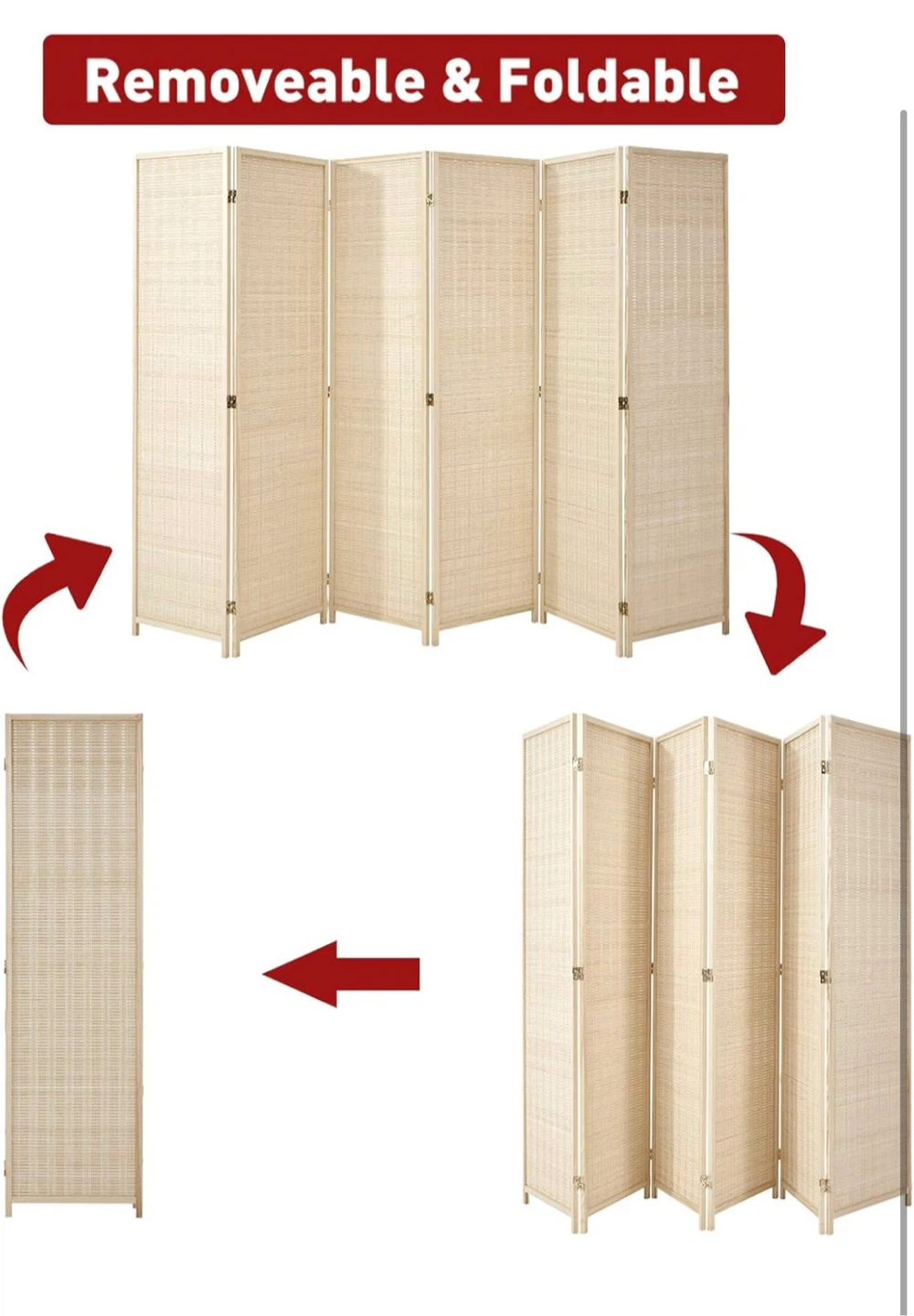 6-Panel Bamboo Folding Room Divider Screen - photo 4
