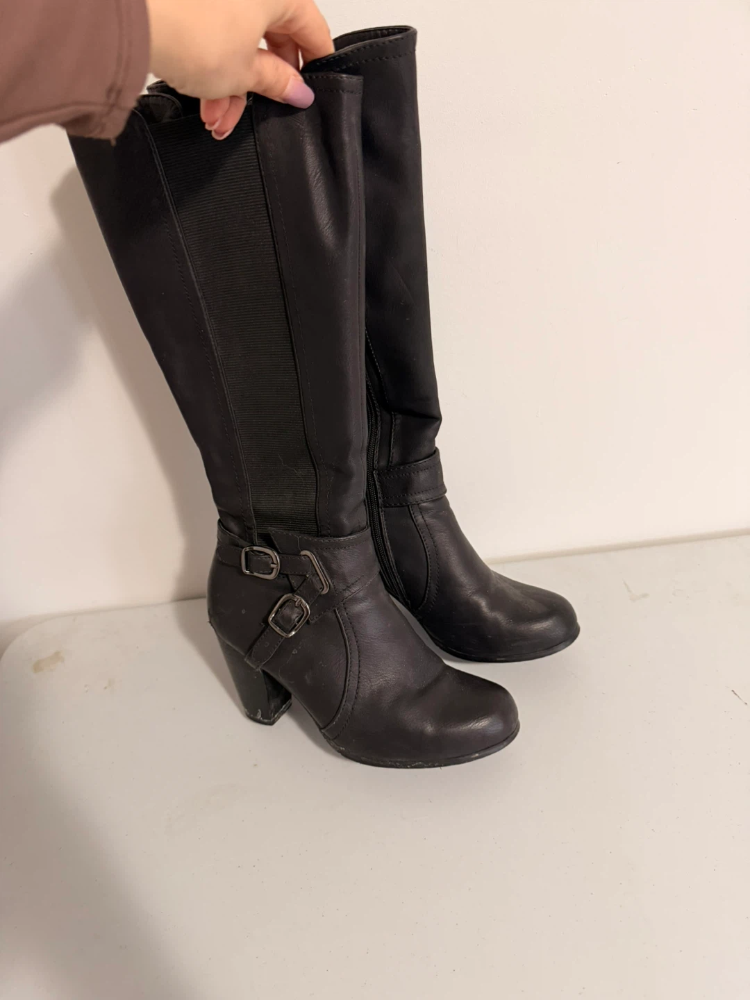 Black Knee-High Boots with Buckle Detail - photo 2