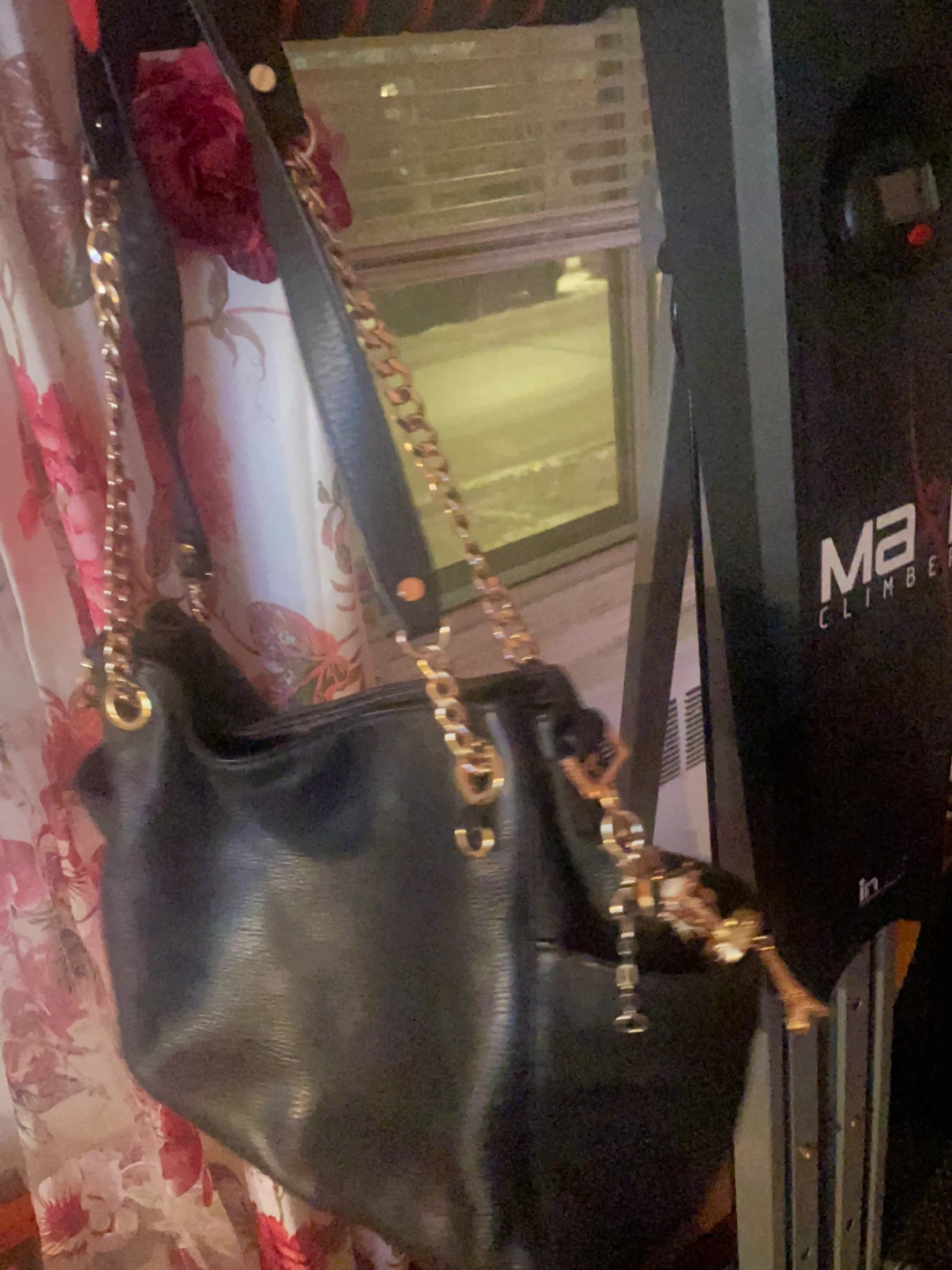 Black Leather Shoulder Bag with Gold Chain - photo 2