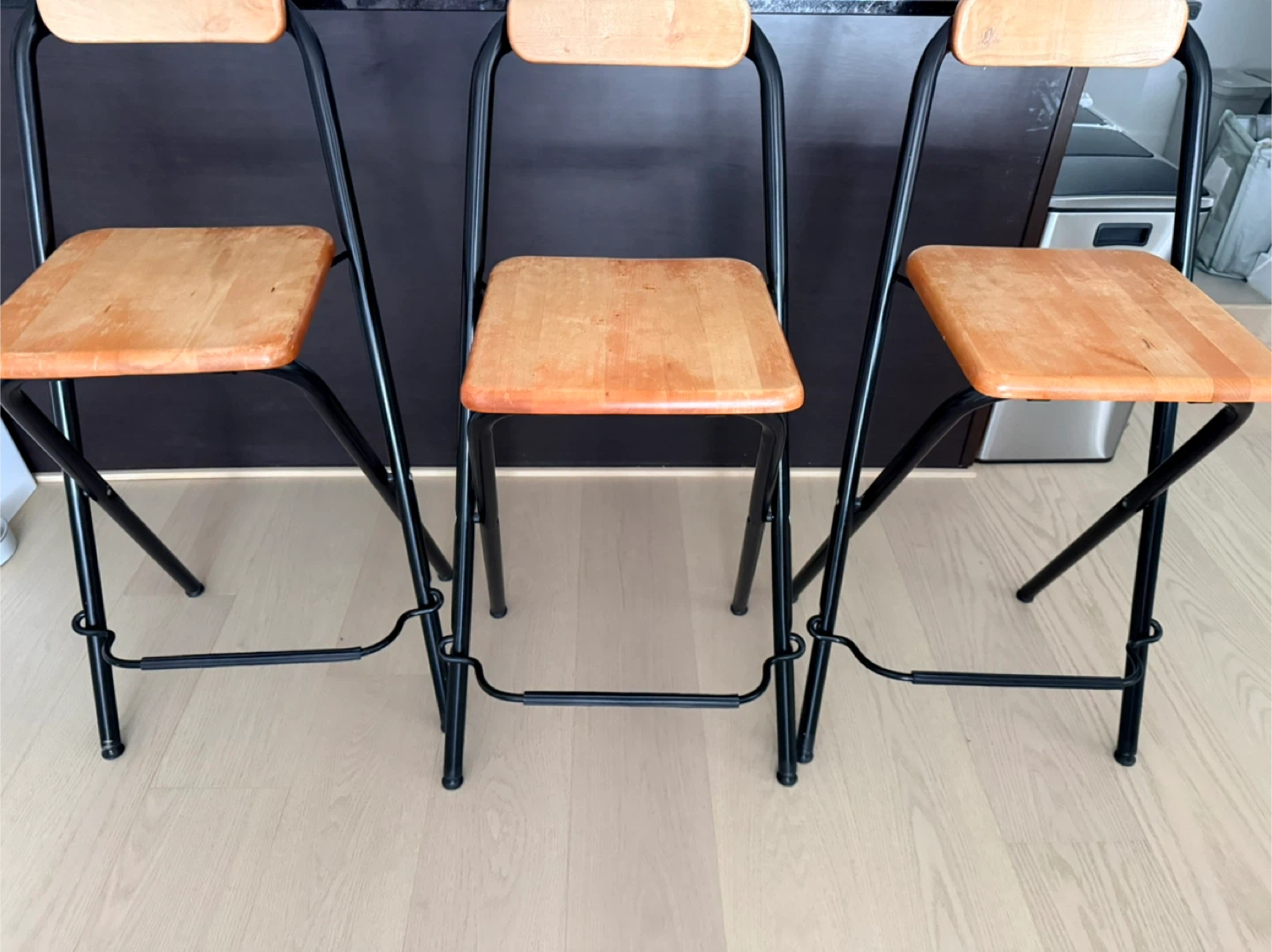 Vintage IKEA Wooden Folding Counter ChairsSet of 3