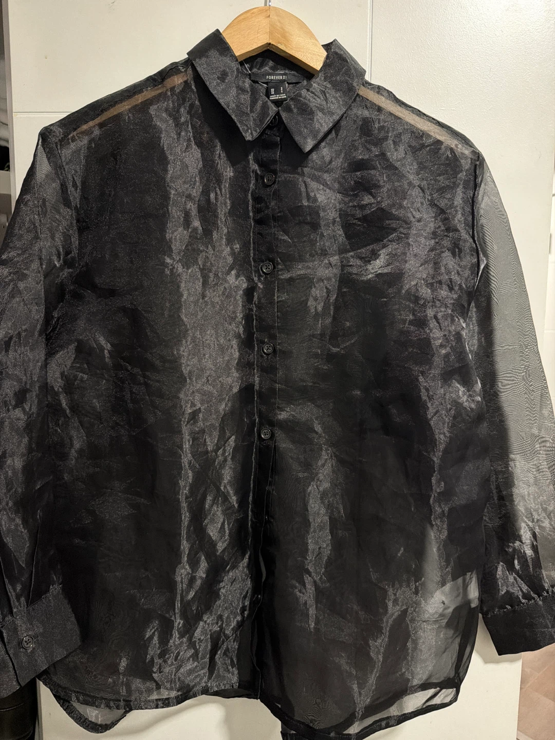 Forever 21 Black Sheer Button-Up Shirt - Size S