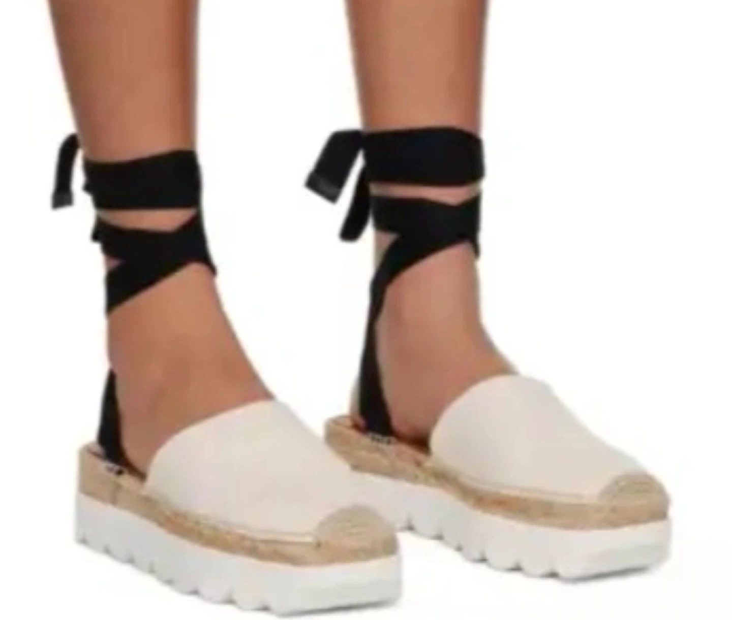 Marni White Espadrille Platform Sandals with Black Ties