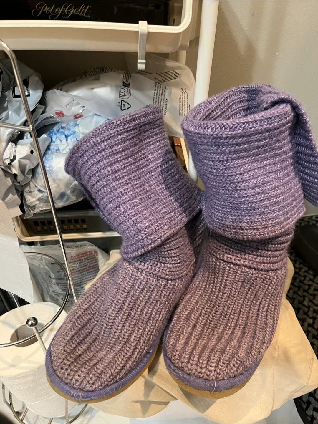 Ugg Purple Knit Boots with Buttons