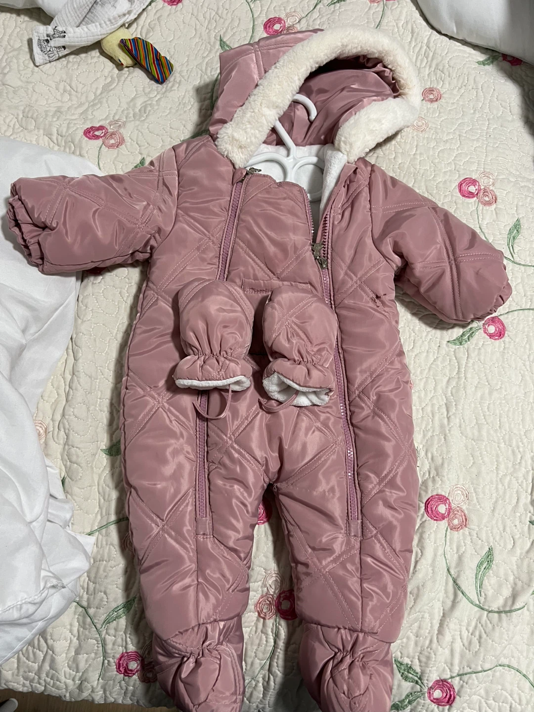 Pink Quilted Snowsuit with Mittens