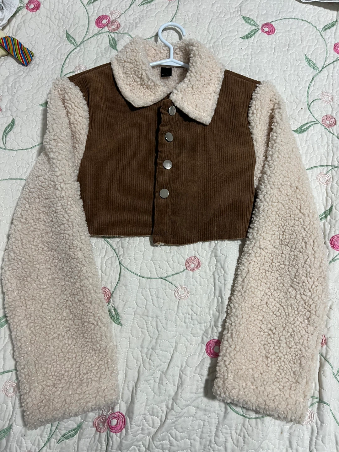 Cropped Jacket with Sherpa Sleeves