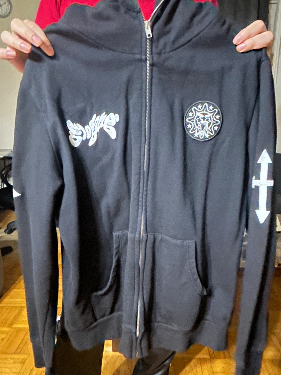 Men Large Black Full Zip Hoodie with Graphic Print - photo 5
