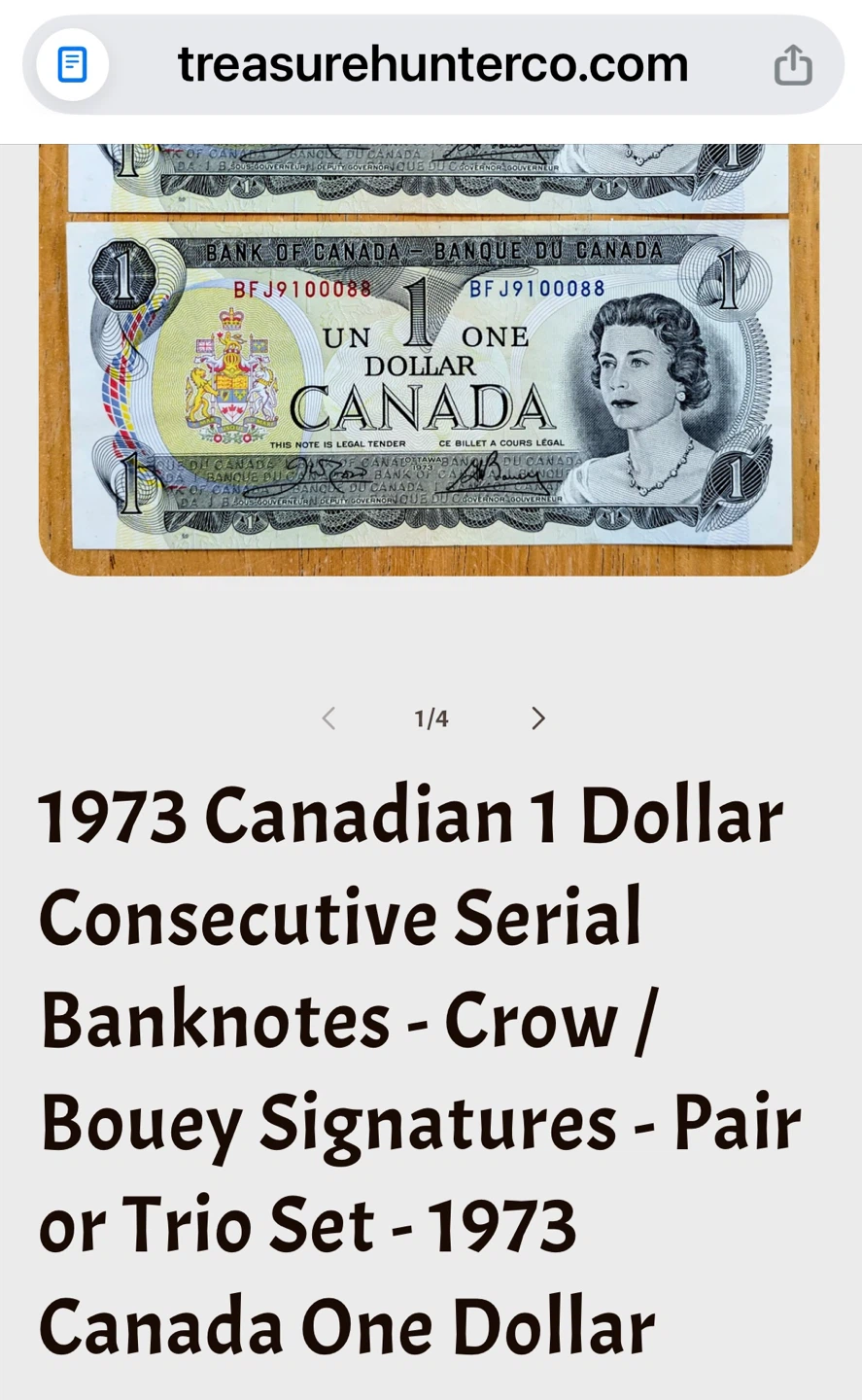 Treasure 1973 Canadian One Dollar Banknote - photo 4
