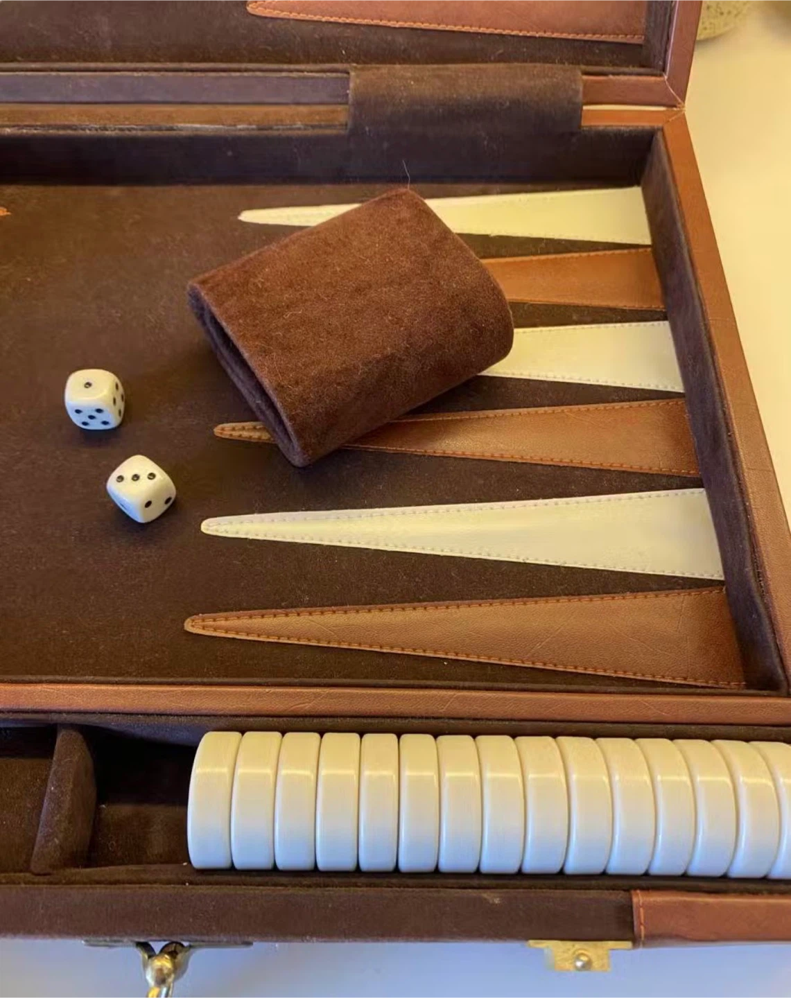 Brown Suede and Leather Backgammon Set - photo 3