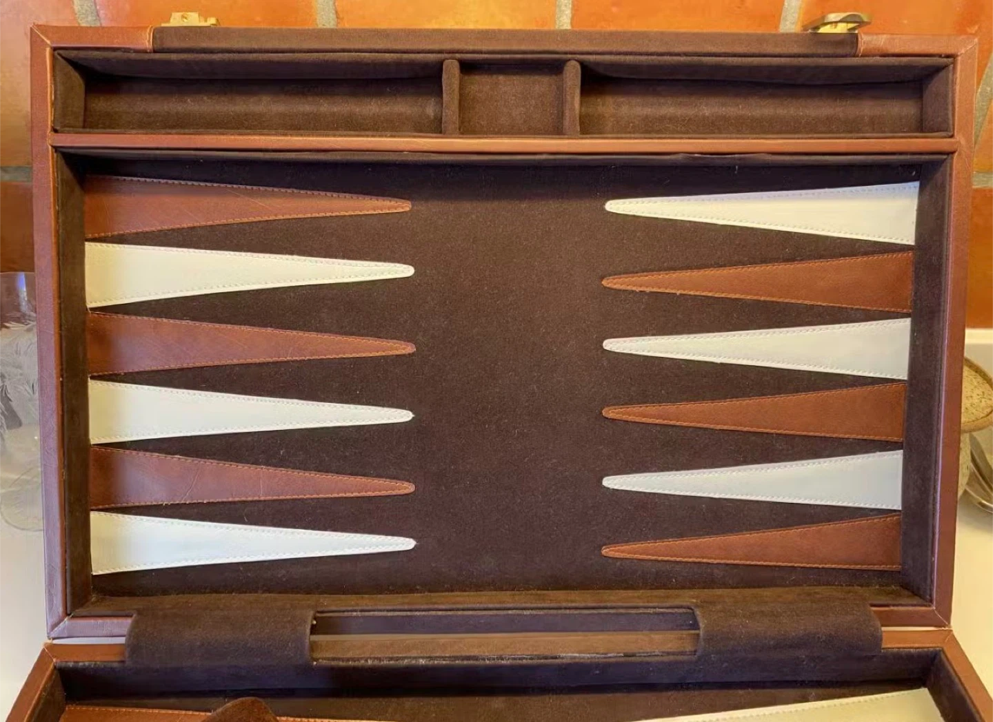 Brown Suede and Leather Backgammon Set - photo 4