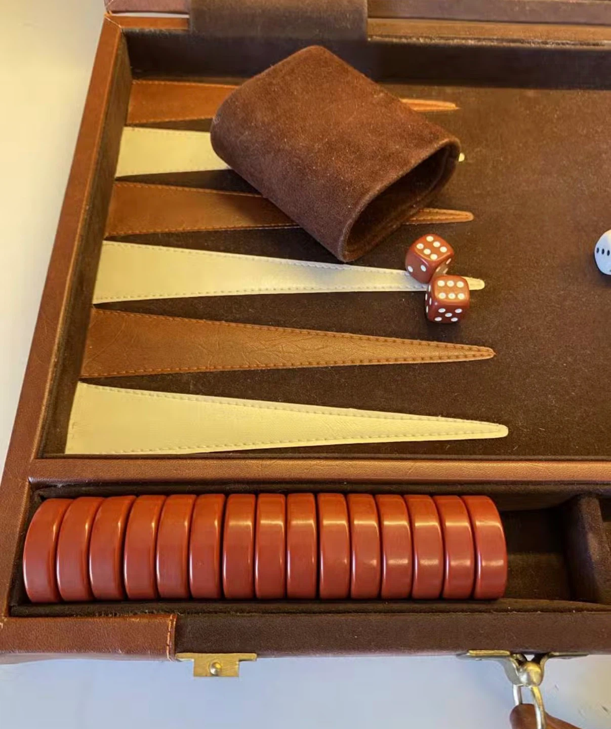 Brown Suede and Leather Backgammon Set - photo 2