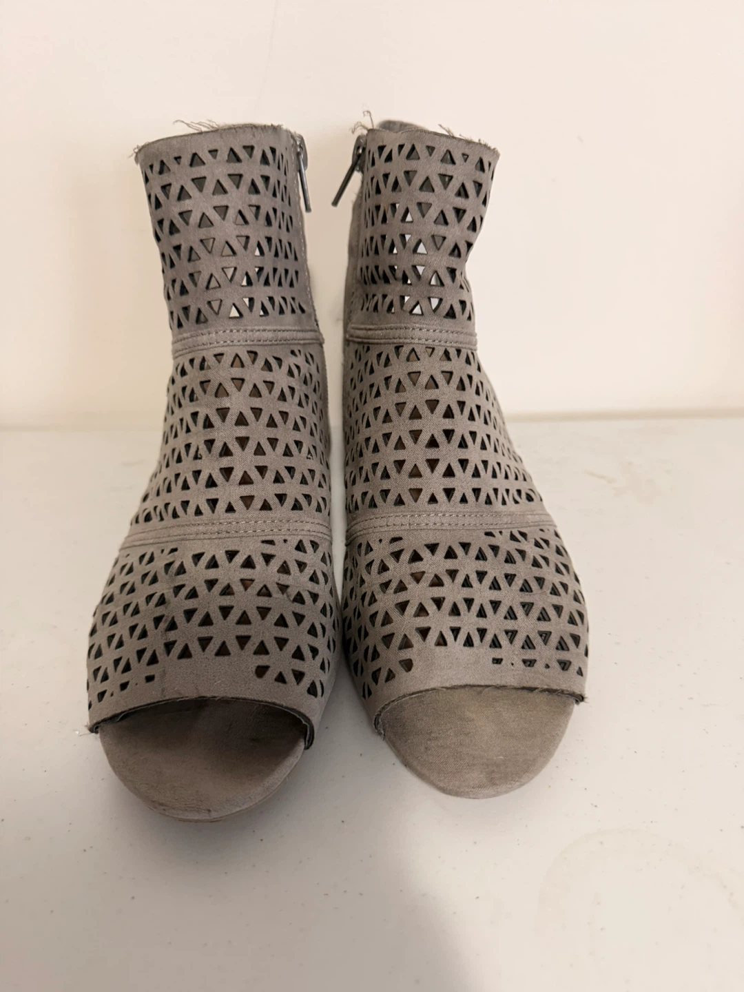 Grey Peep Toe Cutout Booties - Size 8 - photo 4