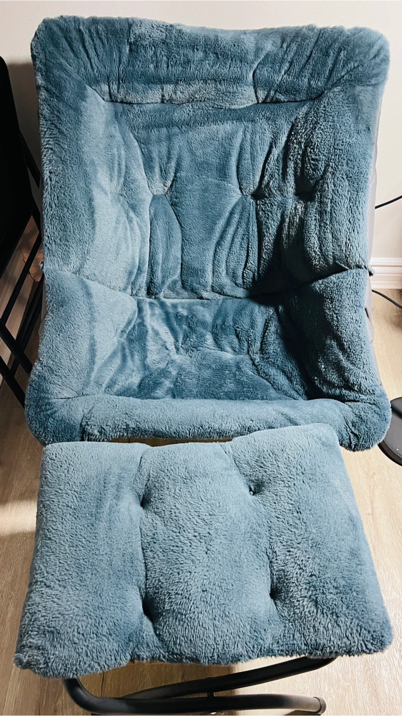 Teal Fuzzy Lounge Chair with Ottoman