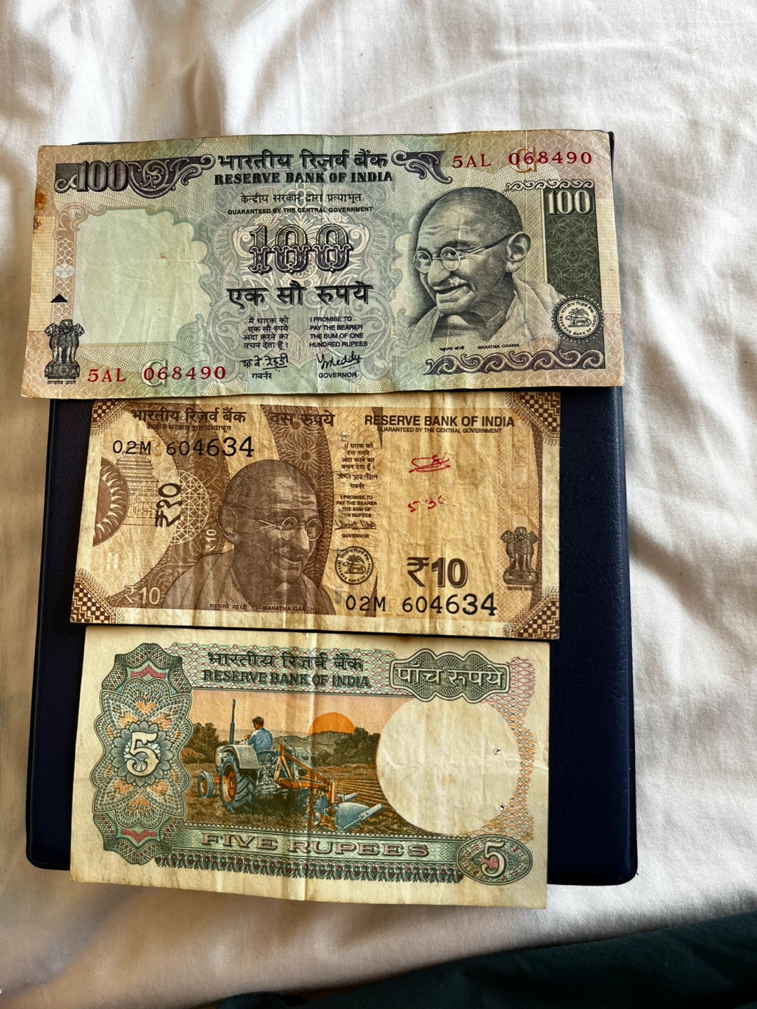 Vintage Indian Rupees Banknotes - 100, 10, and 5 - photo 3