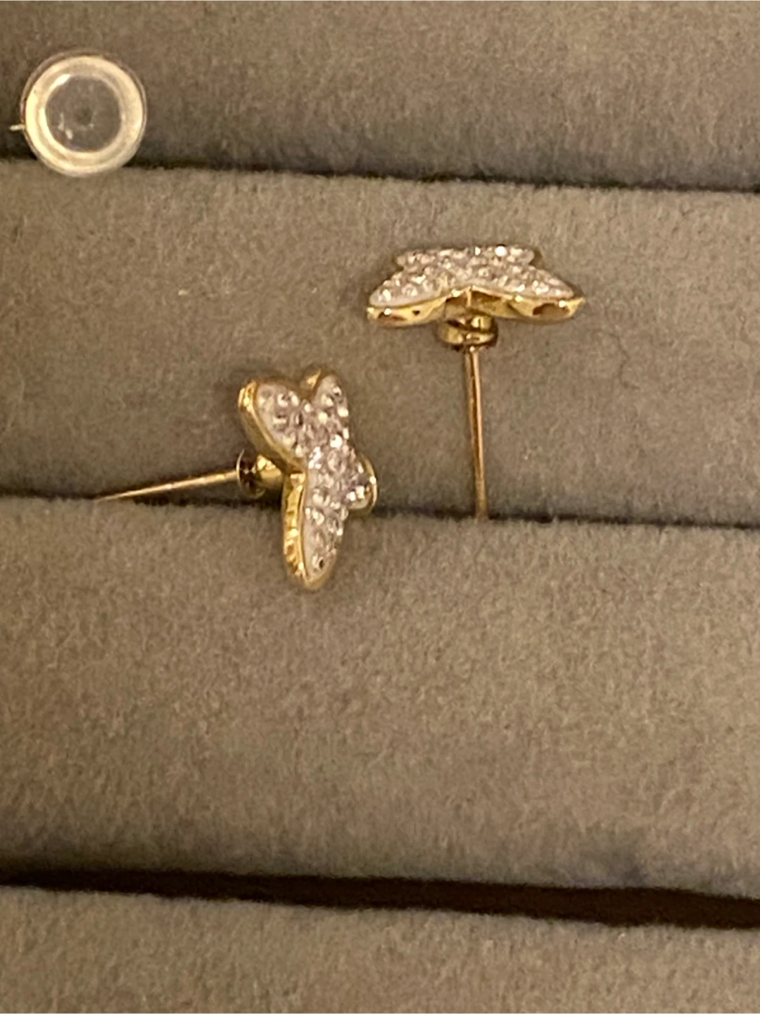 14k Solid Gold Australian Cryst Butterfly Stud silicon backing - photo 3