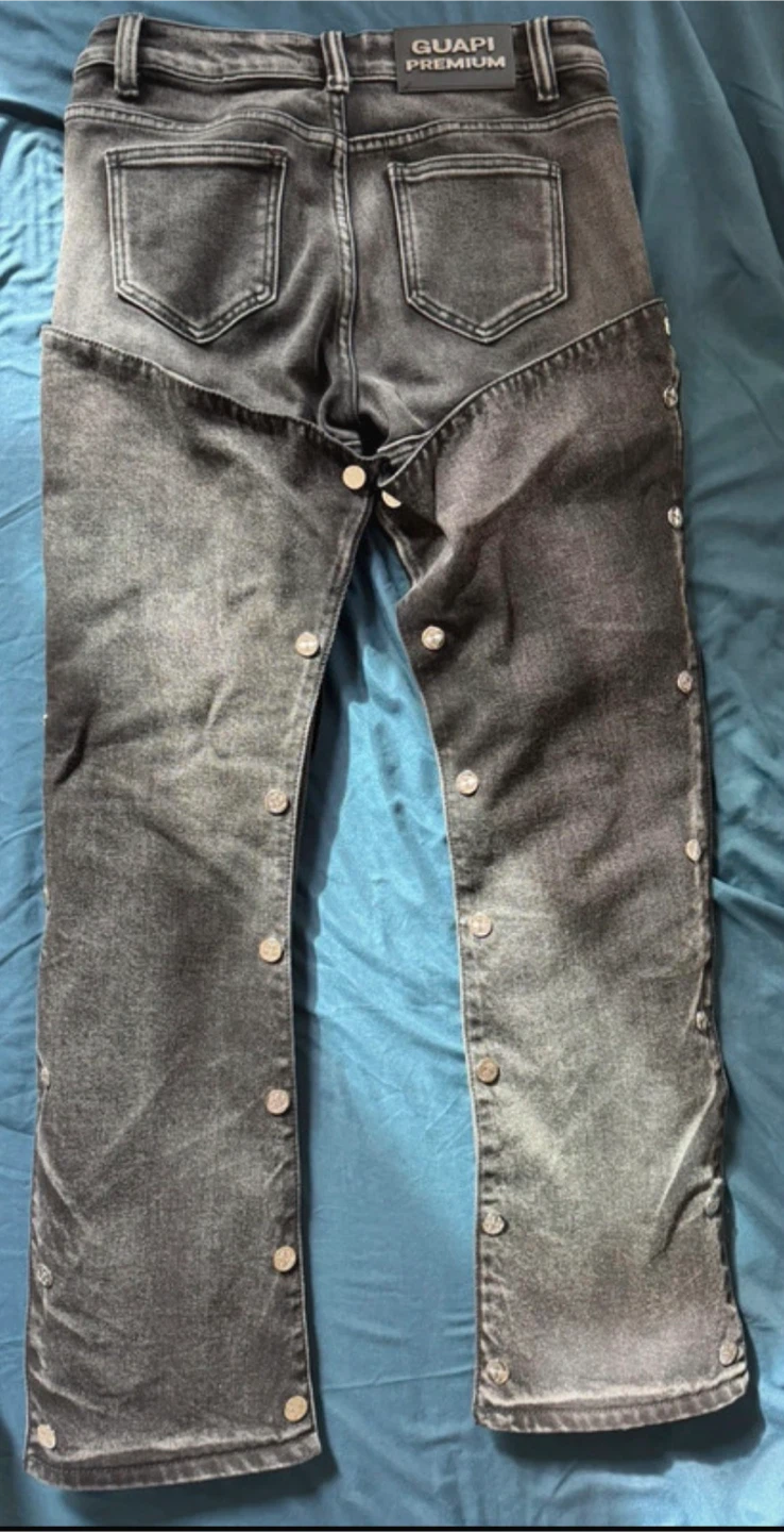 Guapi Premium Black Denim Jeans with Snap Button Details