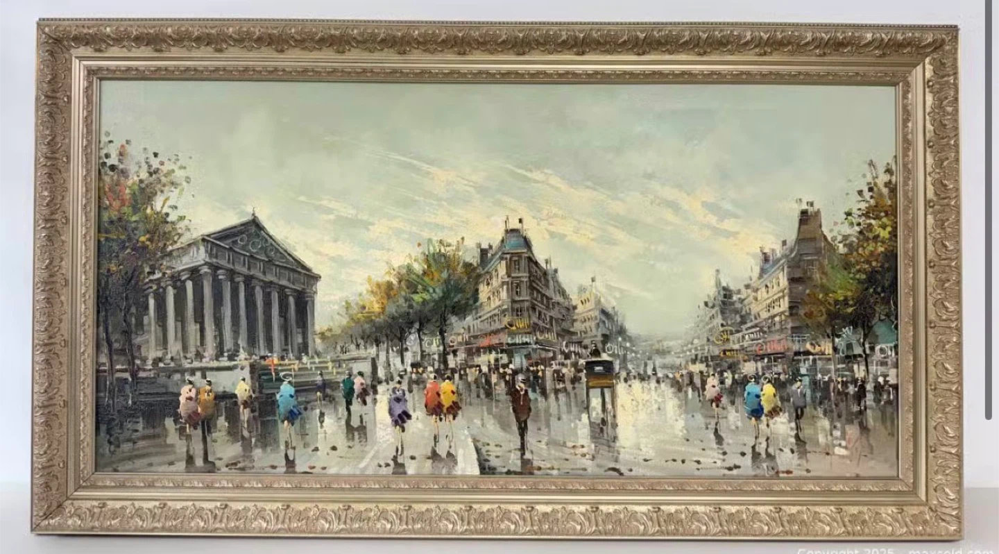 Framed Oil Painting of Parisian Street Scene - photo 2