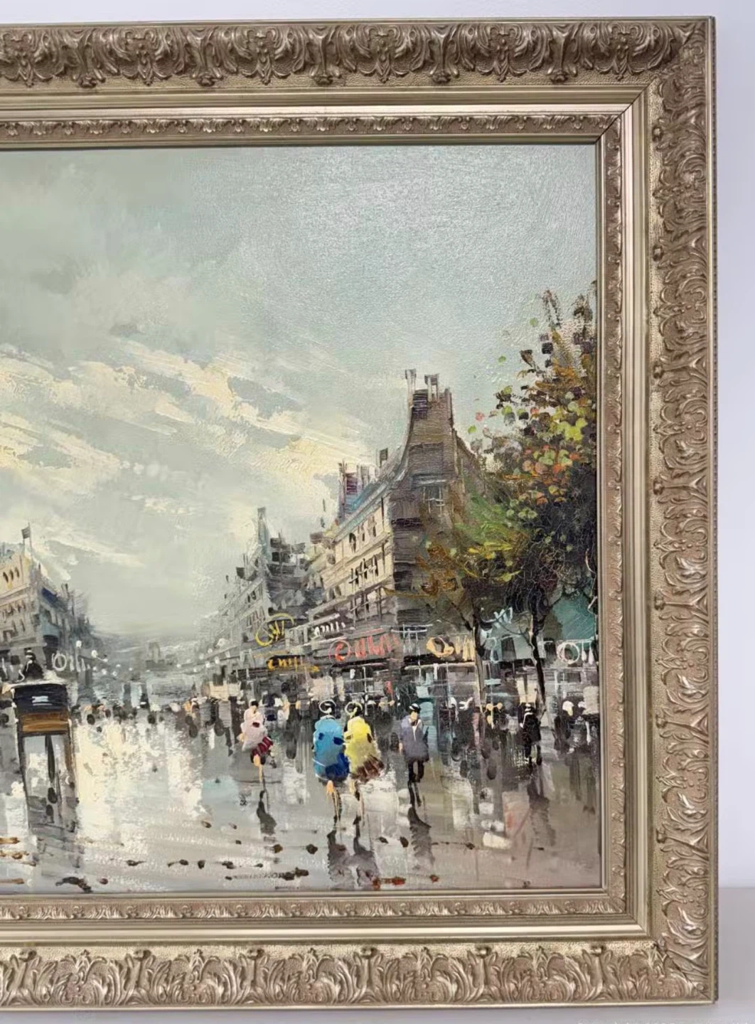 Framed Oil Painting of Parisian Street Scene - photo 4