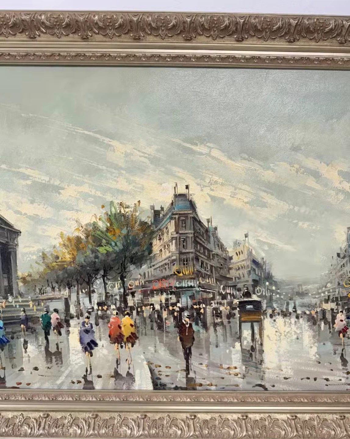 Framed Oil Painting of Parisian Street Scene - photo 3