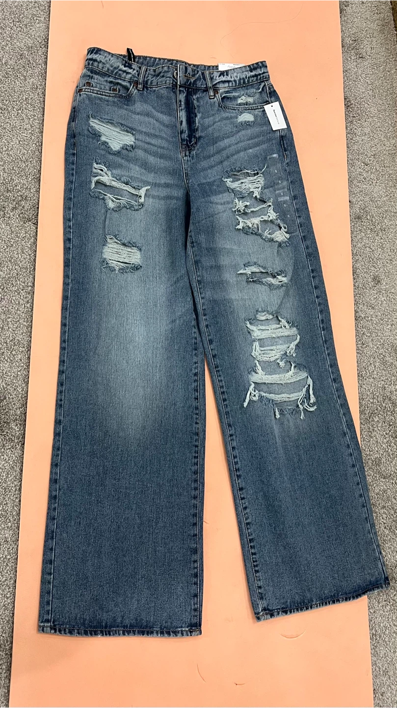 Bluenotes DENIM Distressed Wide Leg Jeans - Size 6/28W
