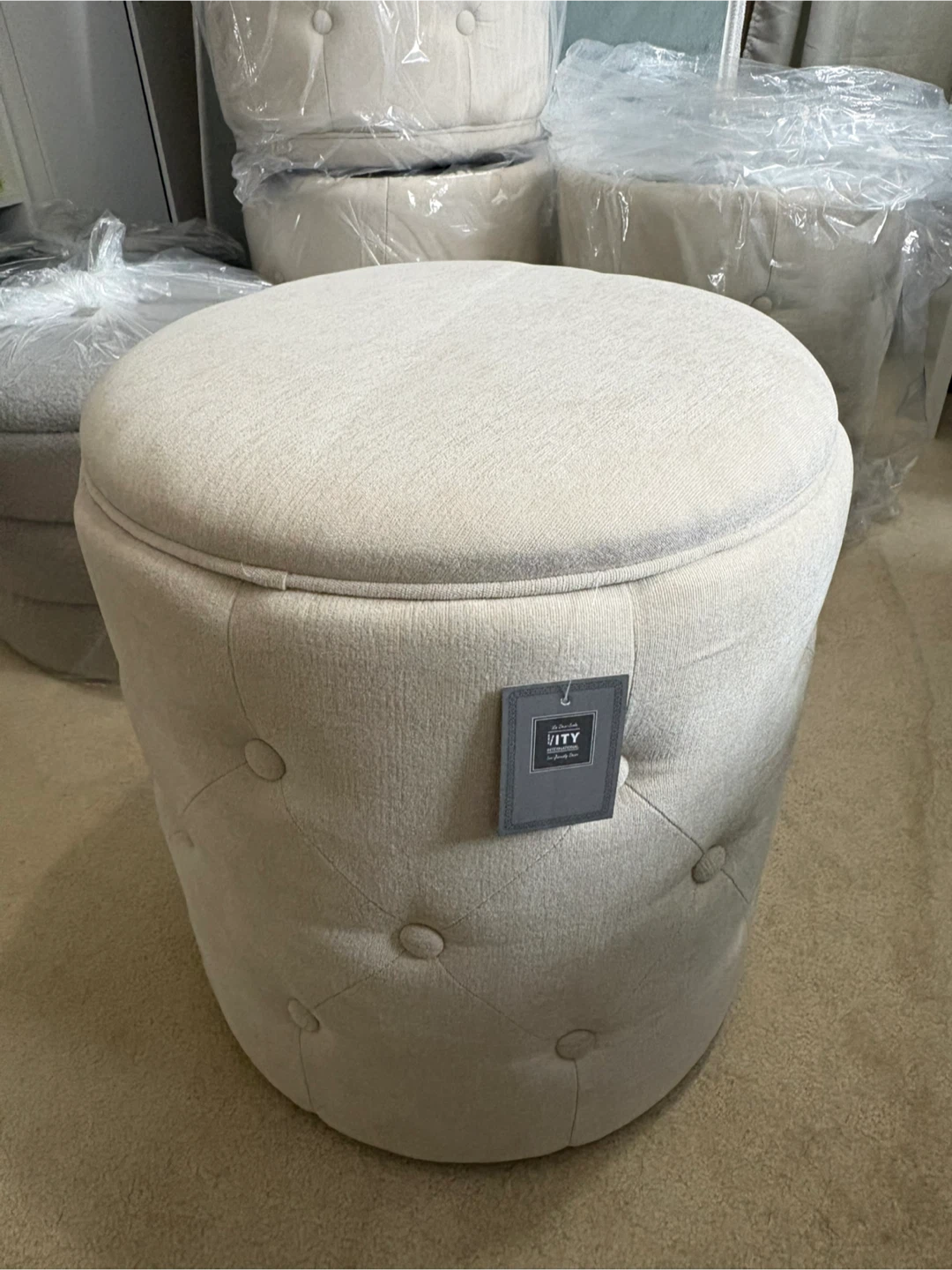 Ottoman Storage Stool - Beige