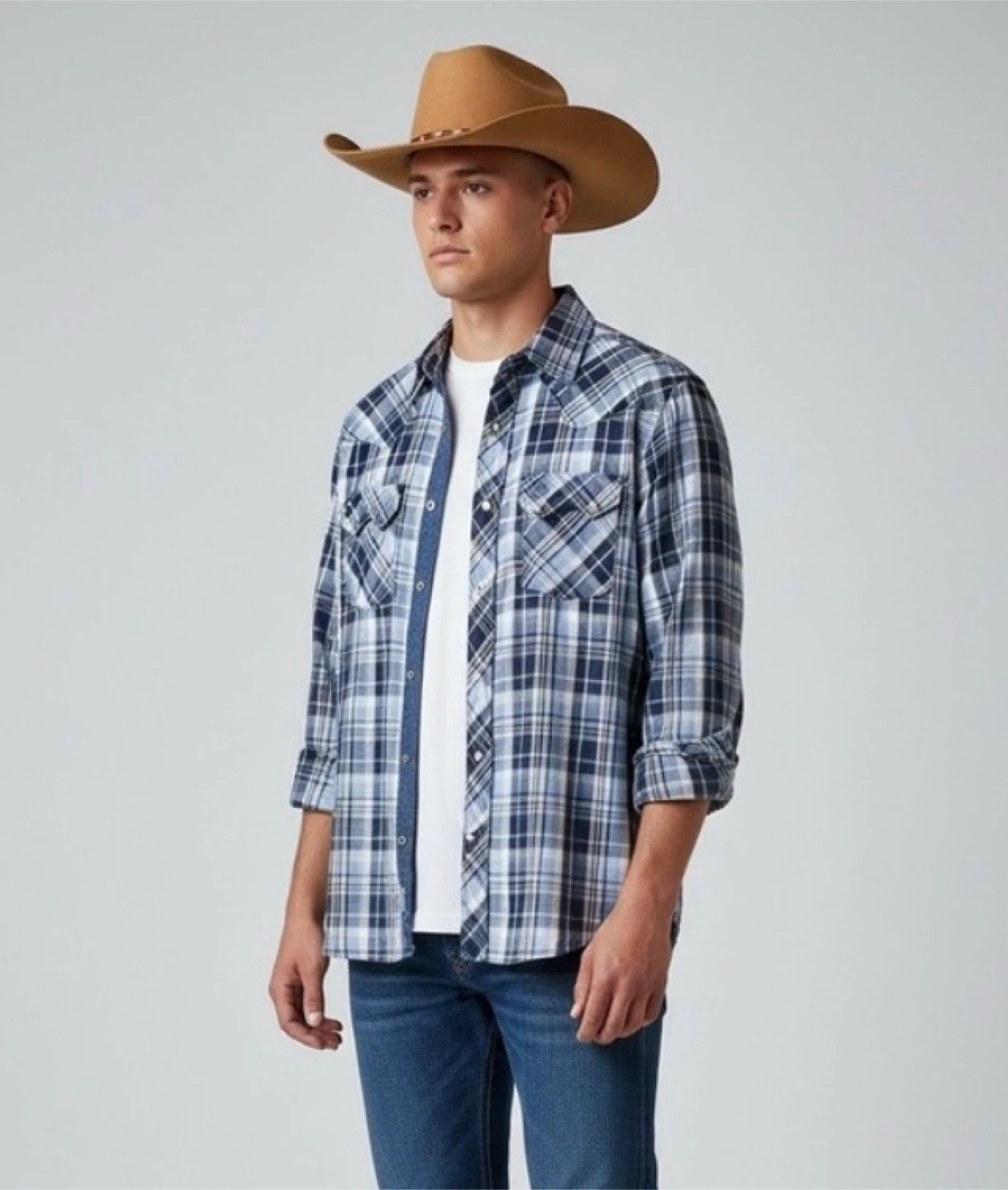 Wrangler Retro Western Shirt Mens Large Blue Plaid