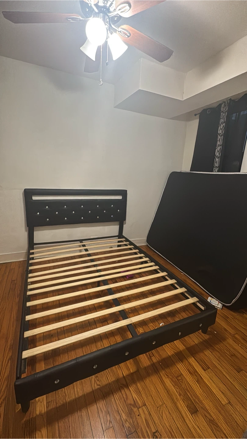 Black Upholstered Bed Frame with Crystal Accents