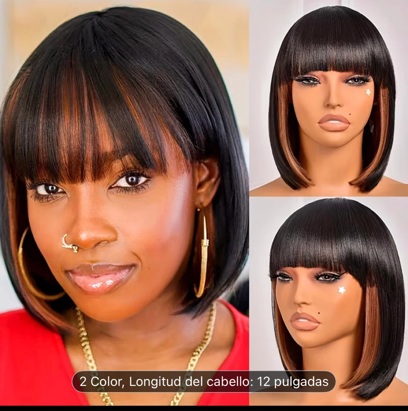 Black Bob Wig with Bangs - 12 Inch - photo 3