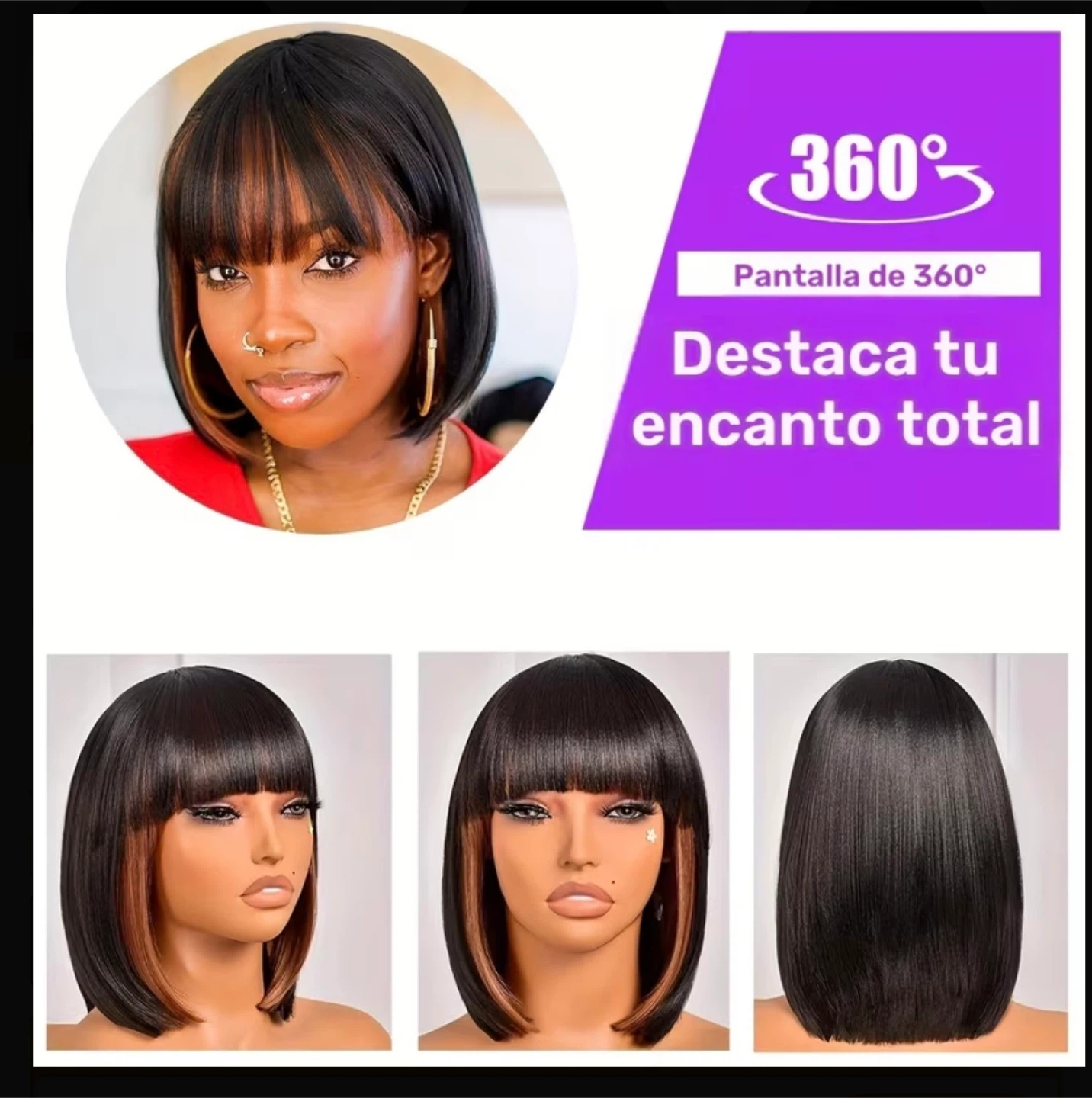 Black Bob Wig with Bangs - 12 Inch - photo 2
