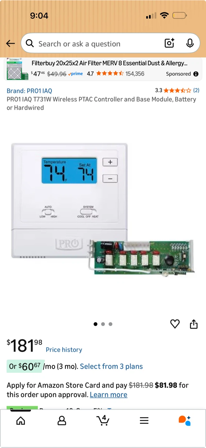 PRO1 IAQ T731W Wireless PTAC Controller and Base Module