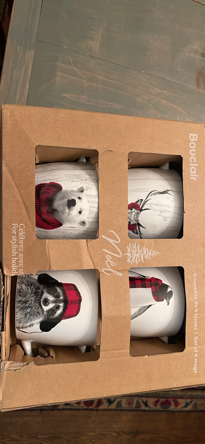 Bouclair Set of 4 Mugs with Animal Designs