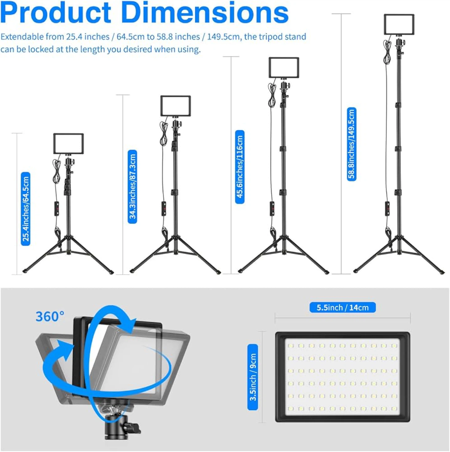 5600K USB LED Video Light with Pro Adjustable Tripod Stand - photo 5