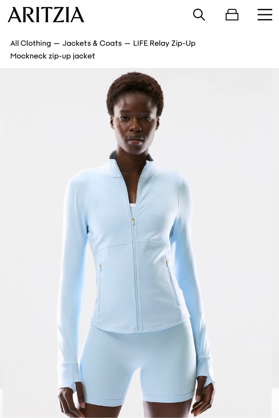 Aritzia LIFE Relay Zip-Up Mockneck Jacket - Light Blue